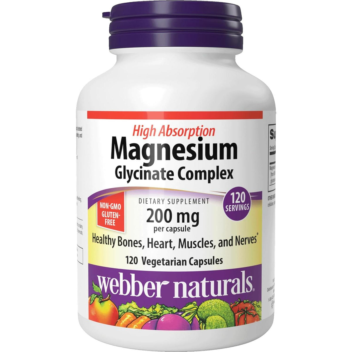 Webber Naturals Magnesium Glycinate 200mg, High Absorption, 120 Capsules | Magnesium Bisglycinate Supplements for Relaxatio, Sleep, Inner Calm, Sleep , Bones, Heart, Muscles & Nerves