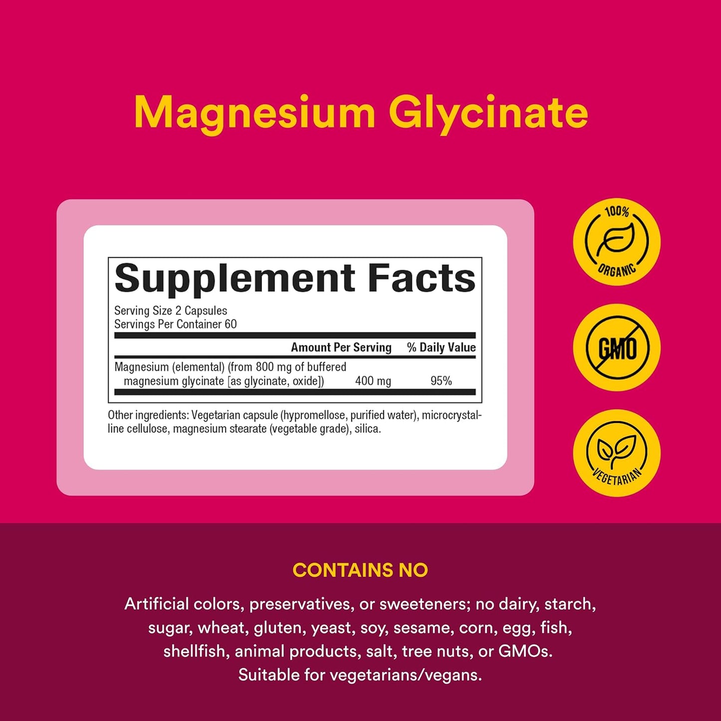 Natural Factors Magnesium Glycinate 400g - Whole-Body Health Support Supplement - Natural Magnesium Supplement Supports Sleep, Stress, Anxiety ,Bone Strength & Health - 120 Vegetarian Capsules (120 Servings)