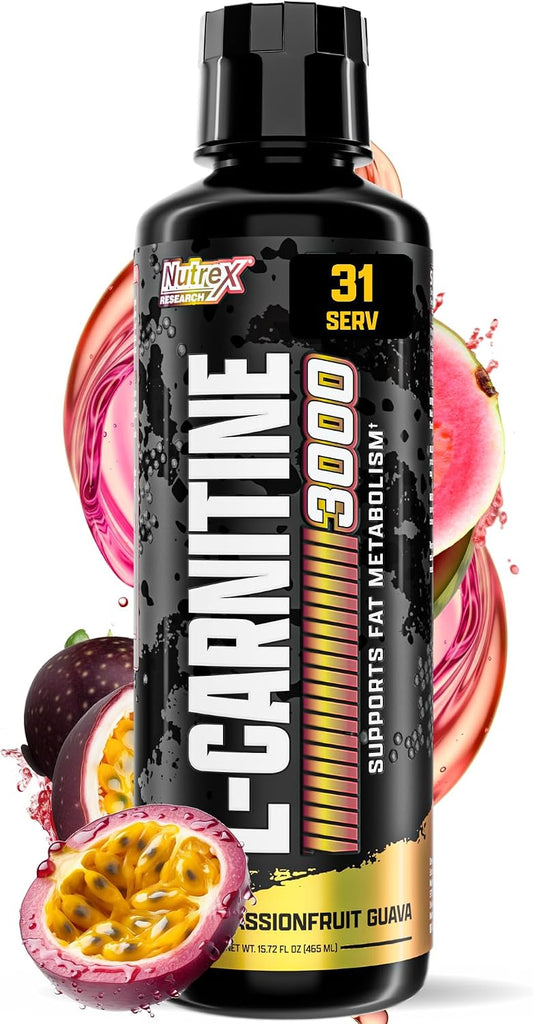 Nutrex Research L Carnitine 3000 - Clinically Dosed L-Carnitine Liquid for Energy, Metabolism & Muscle Recovery - Delicious Passionfruit Guava - No Sugar, No Carbs, No Stimulants - 31 Servings