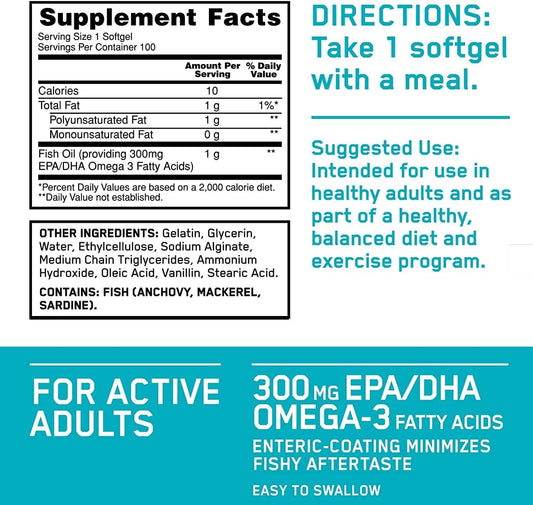 Optimum Nutrition Fish Oil, 100 Soft Gels-Brain-Heart-Immunity