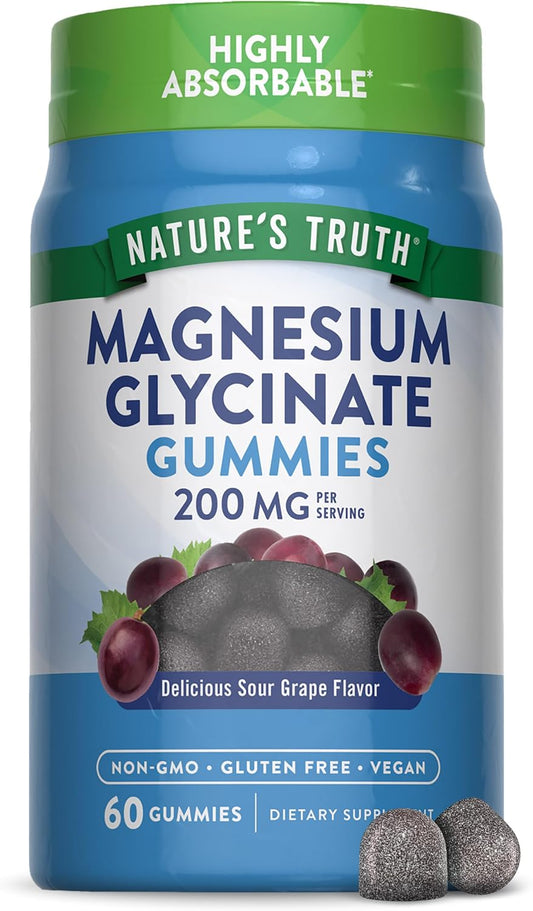Nature's Truth Magnesium Glycinate Gummies for Adults | 200mg | 60 Count | Vegan, Non-GMO & Gluten Free Supplement | Grape Flavor