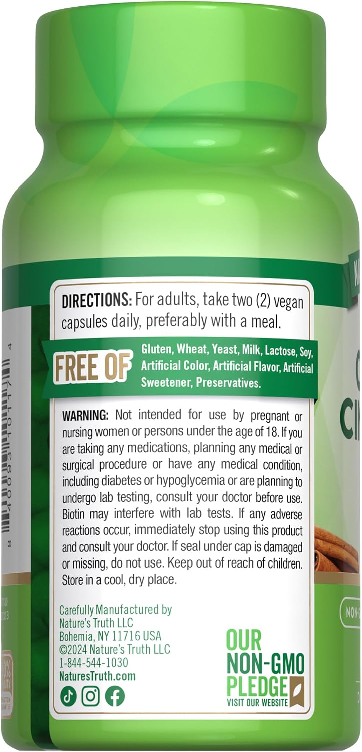 Nature's Truth Ceylon Cinnamon Capsules | Plus Chromium and Biotin | 60 Count | Vegan, Non-GMO & Gluten Free