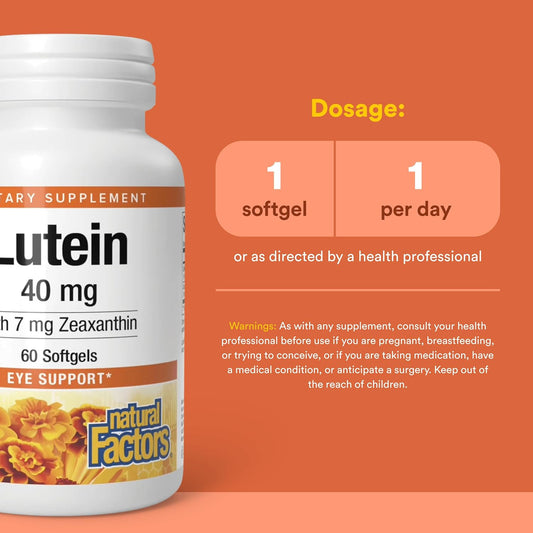 Natural Factors, Lutein 40 mg, Antioxidant Support for Healthy Eyes and Skin with Zeaxanthin, 30 softgels (30 servings)