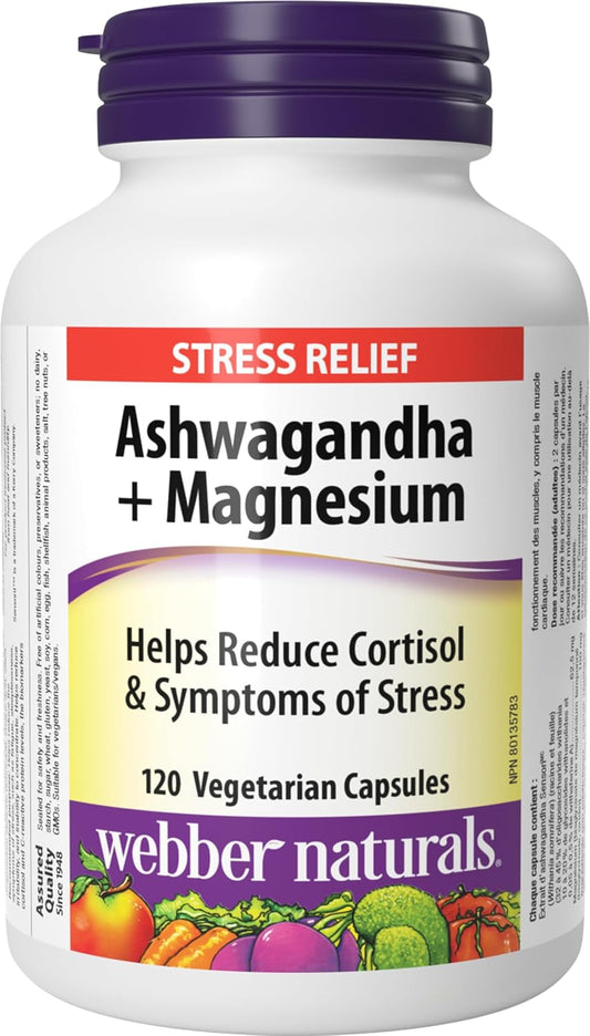 Webber Naturals Ashwagandha + Magnesium, 120 Capsules | Helps to Reduce Cortisol and Symptoms of Stress, Vegan