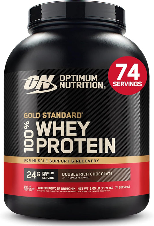 Optimum Nutrition (ON) Gold Standard 100% Whey Protein Powder - 5 lbs, 2.27 kg-74 Servings  (Double Rich Chocolate), Primary Source Isolate,For Men and Women