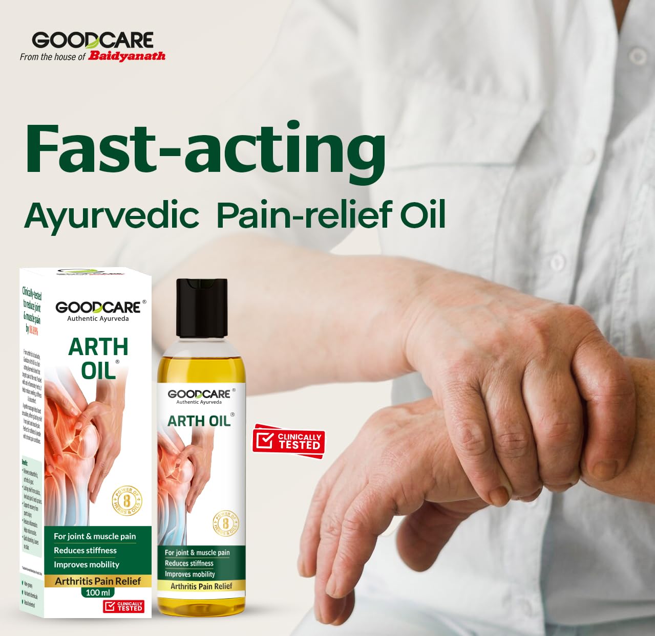 Goodcare Arth Oil 100ml | Ayurvedic Oil for Joint & Muscle Pain Relief | Arthritis Pain Relief | Reduces Stiffness | Enhances Mobility