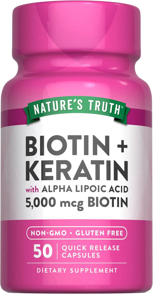 Nature's Truth Biotin 5000 mcg | 50 Capsules | with Keratin and Alpha Lipoic Acid | Non-GMO & Gluten Free
