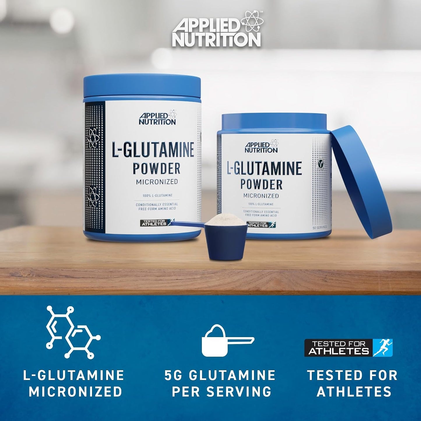 Applied Nutrition L Glutamine Powder - Amino Acid, Muscle Strength & Recovery, Boosts Immune System, Unflavoured (250g - 50 Servings)