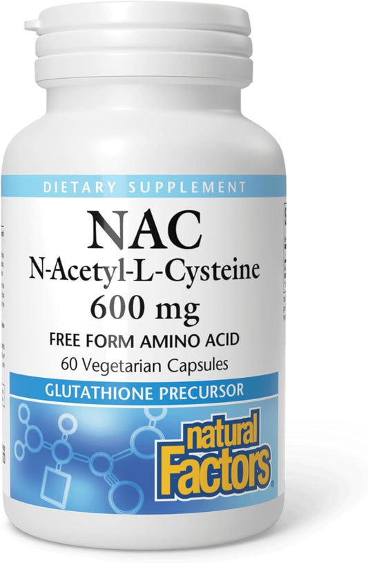 Natural Factors N-Acetyl-L-Cysteine 600 mg - Supports Healthy Liver & Lungs - Antioxidant Support Supplement Supports Immune System Health - 60 Vegetarian Capsules (60 Servings)