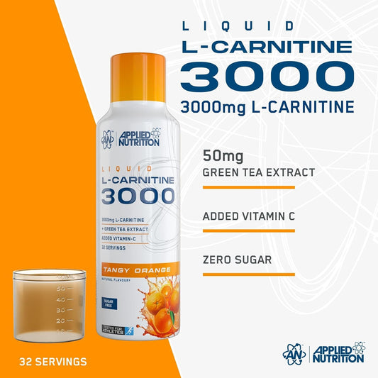Applied Nutrition L Carnitine 3000 Liquid - L-Carnitine with Green Tea & Vitamin C, Boosts Energy & Weight Management, Vegan 480ml - 32 Servings