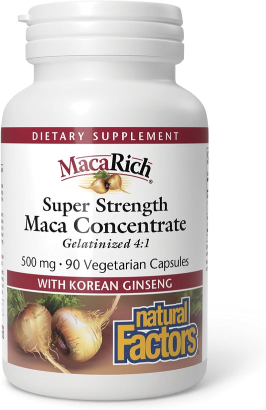 MacaRich by Natural Factors, Super Strength Power Maca 500mg, Superfruit Antioxidant Supplement with Ginseng 200mg, 90 capsules (90 servings)