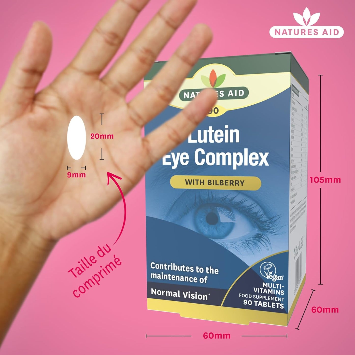 Natures Aid Lutein Eye Complex Supplement – 90 Tablets | With Bilberry, Zinc, Vitamins A, B2, C & E, Supports Normal Vision & Eye Health, Vegan, Gluten-Free