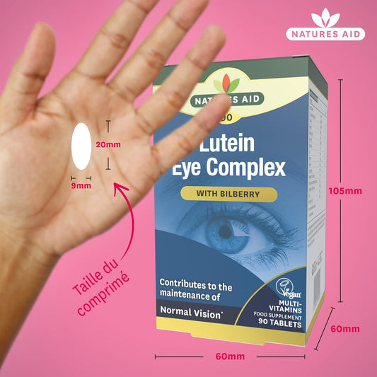 Natures Aid Lutein Eye Complex Supplement – 90 Tablets | With Bilberry, Zinc, Vitamins A, B2, C & E, Supports Normal Vision & Eye Health, Vegan, Gluten-Free
