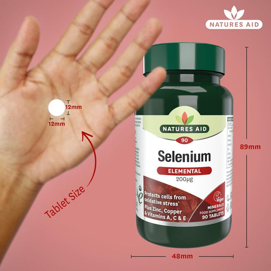 Natures Aid Selenium 200µg Supplement – 90 Tablets | High Potency Antioxidant, Supports Thyroid Health & Metabolism, Vegan, Gluten-Free,