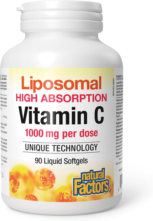 Natural Factors Liposomal Vitamin C 500mg, 90 Liquid Softgels | High Absorbtion Vit C, 1000 mg per Serving (2 Softgels), Immune Support, Antioxidants