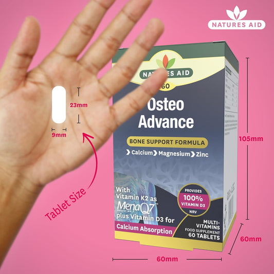Nature's Aid Osteo Advance Bone Support Formula 60 Tablets - Calcium, Magnesium, Zinc, Vitamin D3 & K2 (MenaQ7), Bone Strength, Teeth Health & Calcium Absorption,