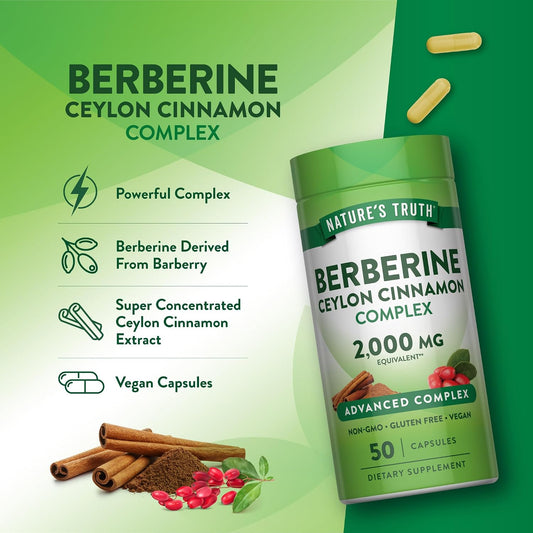 Nature's Truth Berberine with Ceylon Cinnamon Complex | 50 Vegan Capsules