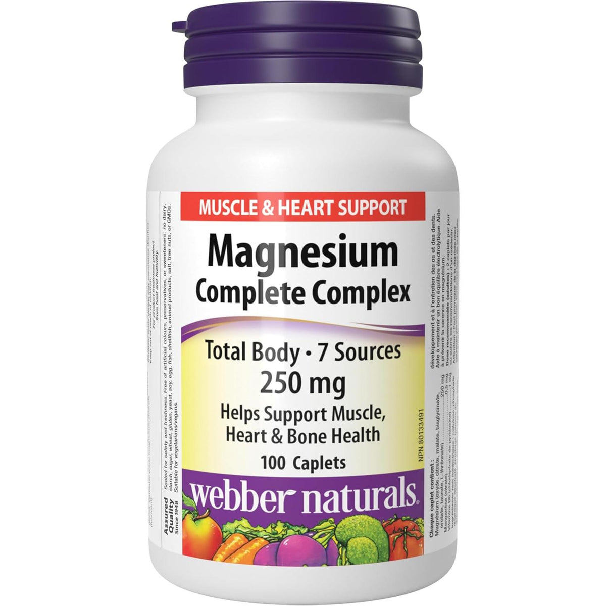 Webber Naturals Magnesium Complete Complex 250 mg, 7 Sources of Magnesium, 100 Caplets, Helps Support Muscle, Heart and Bone Health, Vegan