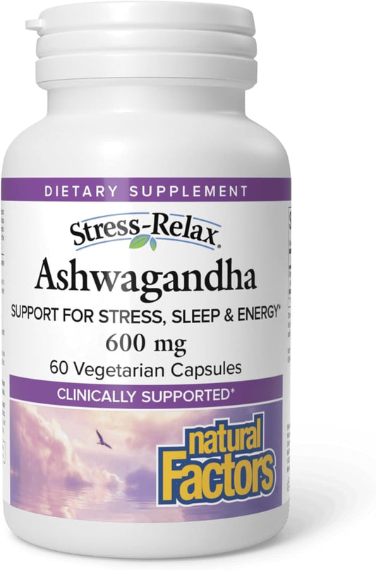 Natural Factors Stress Relax KSM-66 Ashwagandha Supplements 30 Veg Caps | 12:1 Extract = 7,200 mg, Made with Organic Ashwagandha, Helps Increase Resistance to Stress & Anxiety