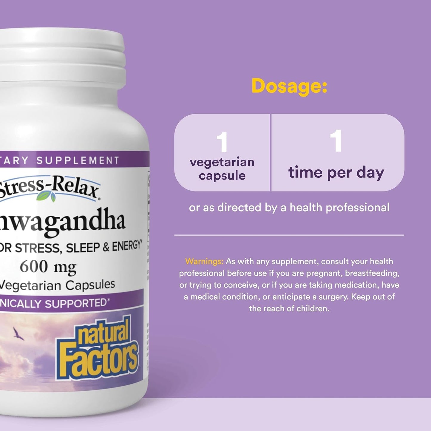 Natural Factors Stress Relax KSM-66 Ashwagandha Supplements 30 Veg Caps | 12:1 Extract = 7,200 mg, Made with Organic Ashwagandha, Helps Increase Resistance to Stress & Anxiety