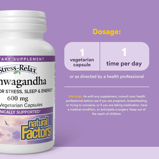 Natural Factors Stress Relax KSM-66 Ashwagandha Supplements 30 Veg Caps | 12:1 Extract = 7,200 mg, Made with Organic Ashwagandha, Helps Increase Resistance to Stress & Anxiety