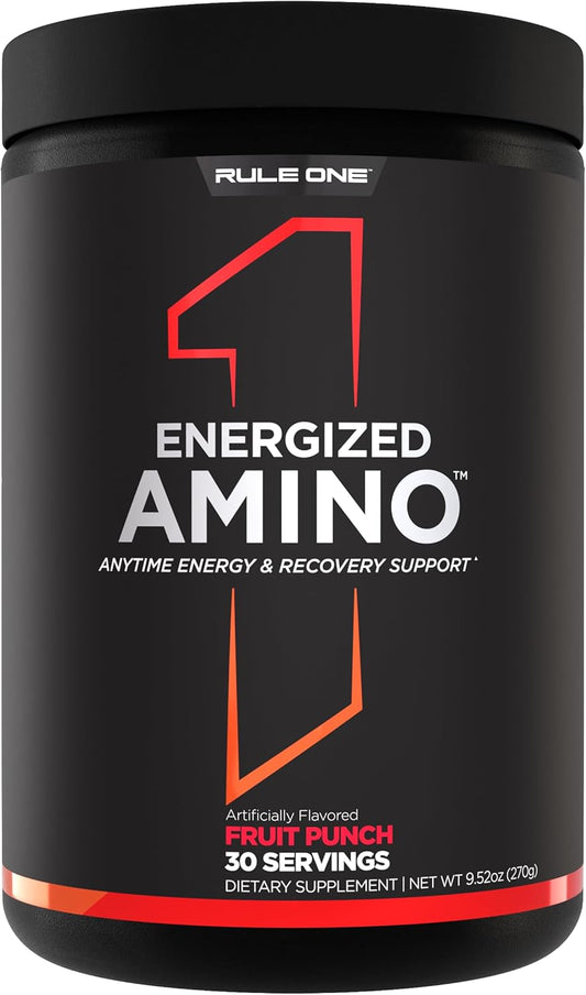 Rule 1 Proteins Energized Amino,  270G 30 Servings | Anytime Energy & Recovery Support with BCAAs, Glutamine, Citrulline, Beta Alanine, & Caffeine