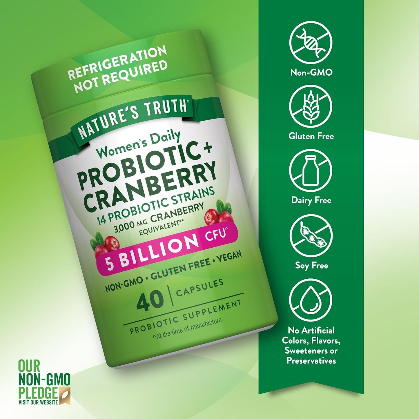 Natures Truth Probiotics for Women | 5 Billion Active Cultures | 40 Capsules | With Cranberry