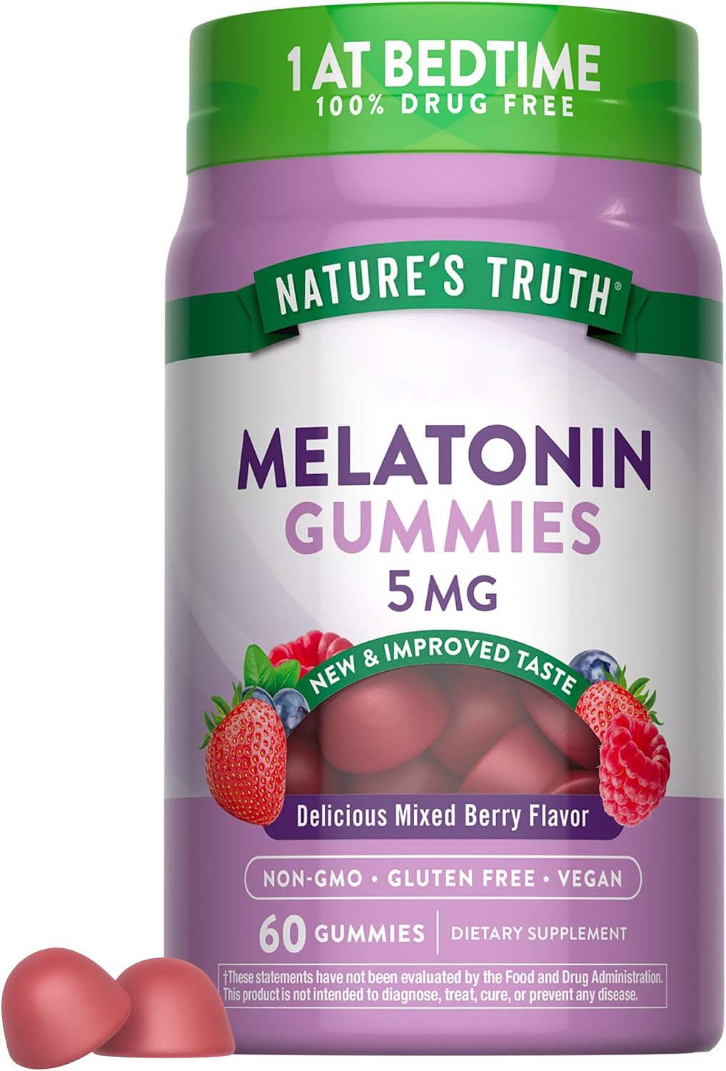 Nature's Truth Melatonin Gummies 5mg | 60 Count | Mixed Berry Flavor | Vegan, Non-GMO & Gluten Free