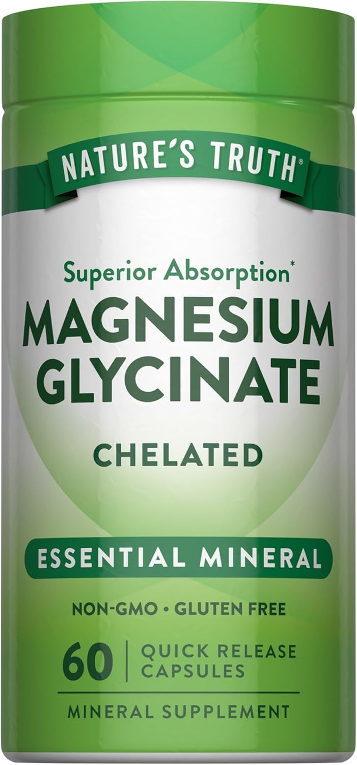 Nature's Truth Magnesium Glycinate Capsules | 200mg | 60 Count | Chelated Superior Absorption Formula | Non-GMO & Gluten Free