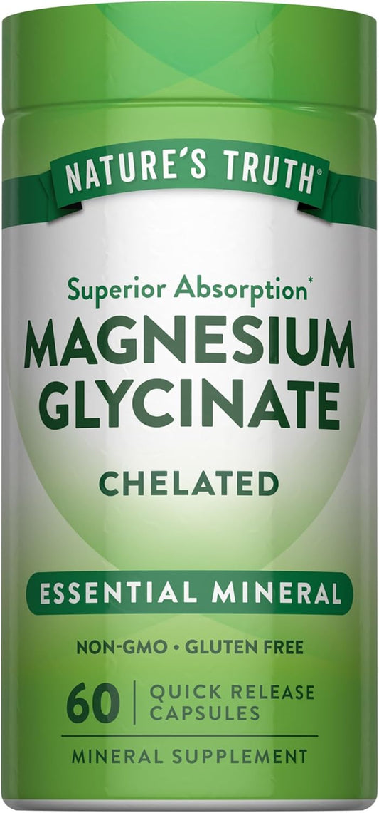 Nature's Truth Magnesium Glycinate Capsules | 200mg | 60 Count | Chelated Superior Absorption Formula | Non-GMO & Gluten Free