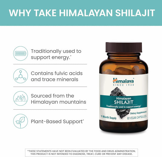Himalaya Shilajit - Herbal Energy Supplements with Fulvic Acid and 85+ Trace Minerals, from Shilajit Resin, -250 mg, 60 Capsules | Herbal Energy Supplement From Himalaya Shilajit Resin With Fulvic Acid, For Stamina and Reduced Fatigue,