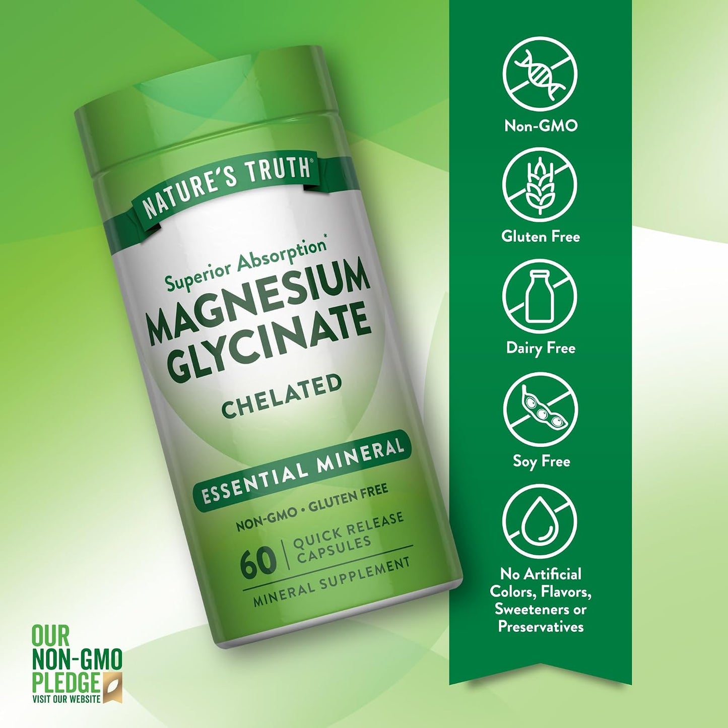 Nature's Truth Magnesium Glycinate Capsules | 200mg | 60 Count | Chelated Superior Absorption Formula | Non-GMO & Gluten Free