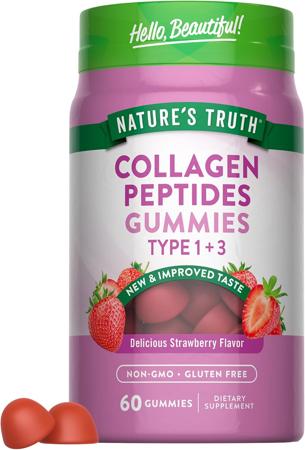Nature's Truth Collagen Peptide Gummies for Women | 60 Count | Type 1 & 3 | Strawberry Flavor | Non-GMO & Gluten Free