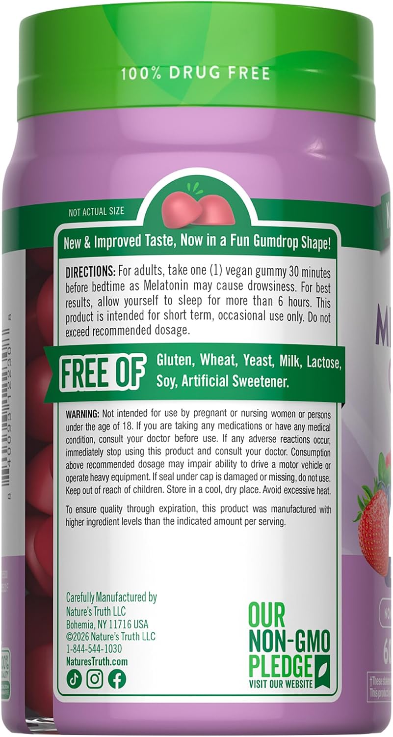 Nature's Truth Melatonin Gummies 5mg | 60 Count | Mixed Berry Flavor | Vegan, Non-GMO & Gluten Free