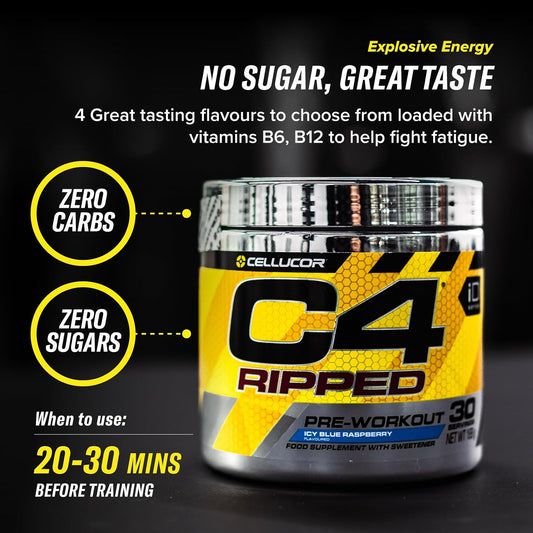 Cellucor C4 Ripped  Pre-Workout Powder 30 servings 174G -Zero Sugar Pre Workout with 150mg Caffeine, 500mg L Carnitine, 1600mg Beta Alanine, 200mg Green Coffee Bean Extract