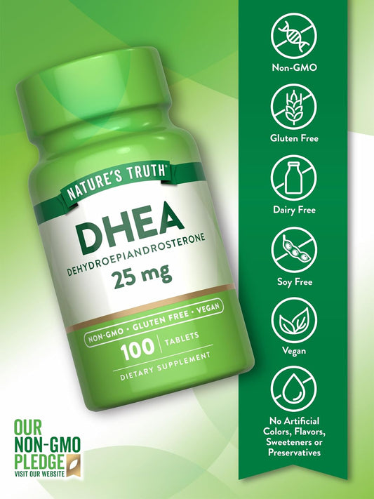 Nature's Truth DHEA 25mg Tablets | 100 Count | Vegan, Non-GMO & Gluten Free Supplement | Vegan, Non-GMO & Gluten Free