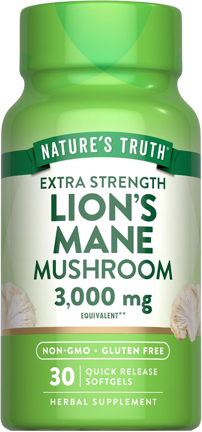 Nature's Truth Lions Mane Mushroom Softgels | 30 Count | Extra Strength | Non GMO & Gluten Free