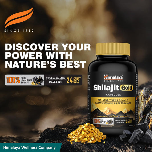 Himalaya Shilajit/Shilajeet Gold 20 Capsules | 100% Pure Himalayan Shilajit + 24 Carat Gold | 20 Capsules | Restores Vigor and Vitality | Boosts Stamina and Performance