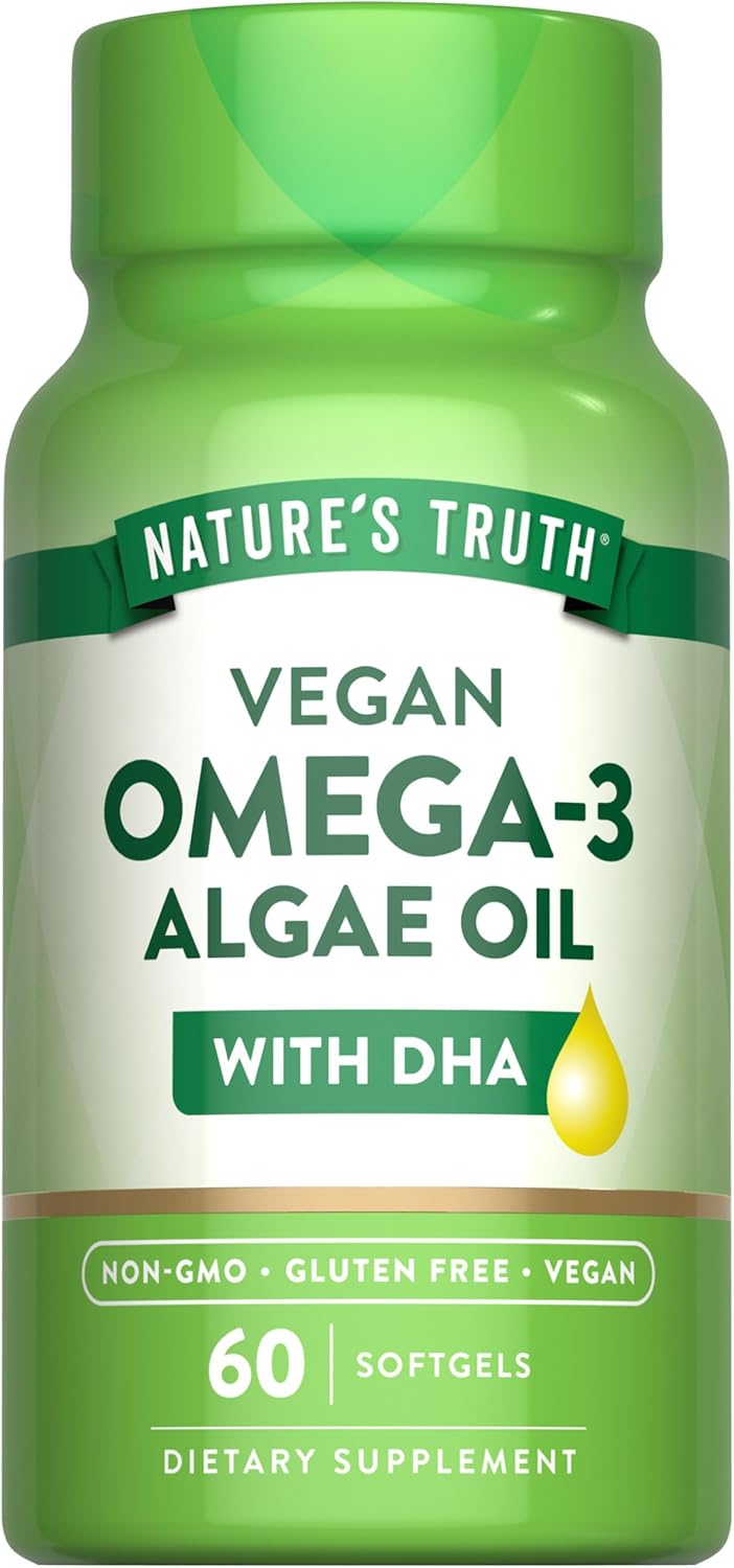 Nature's Truth Vegan Omega 3 Softgels | 60 Count | Algae Oil Formula with DHA | Non-GMO & Gluten Free