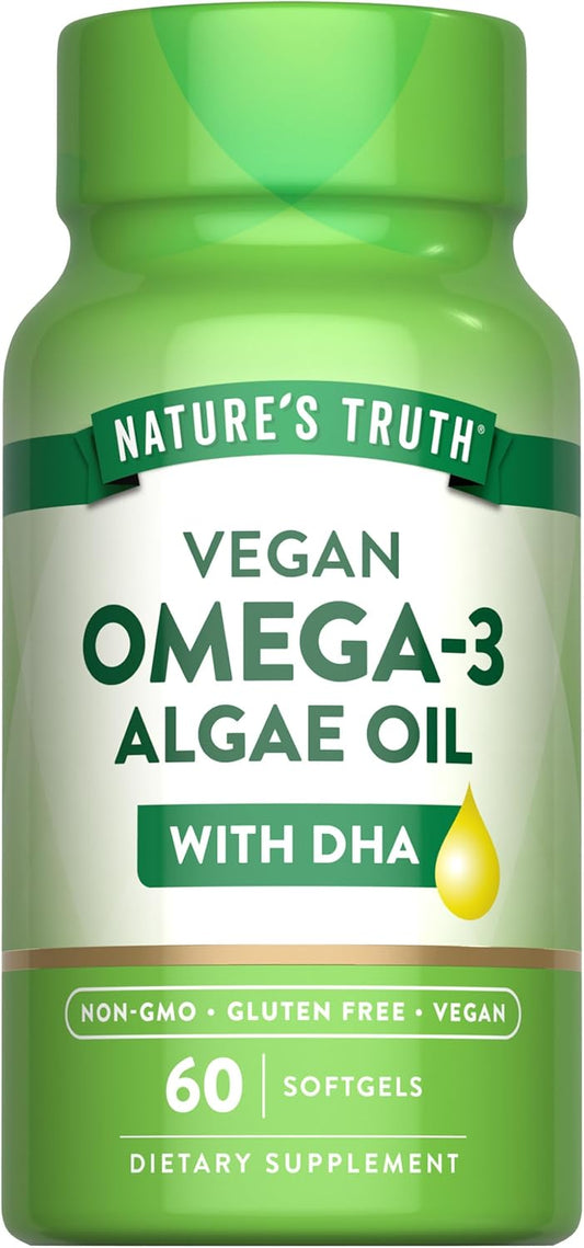 Nature's Truth Vegan Omega 3 Softgels | 60 Count | Algae Oil Formula with DHA | Non-GMO & Gluten Free