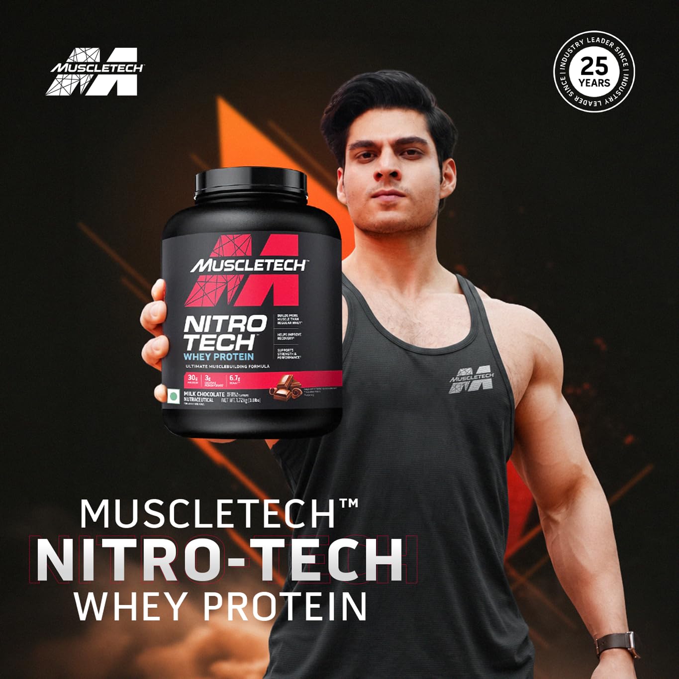 MuscleTech Nitro-Tech Whey Protein, 1.81kg (4lbs)-41 servings  Milk Chocolate, 30g Protein, 3g creatine monohydrate,  BCAA, ultimate muscle building formula, increase strength & performance