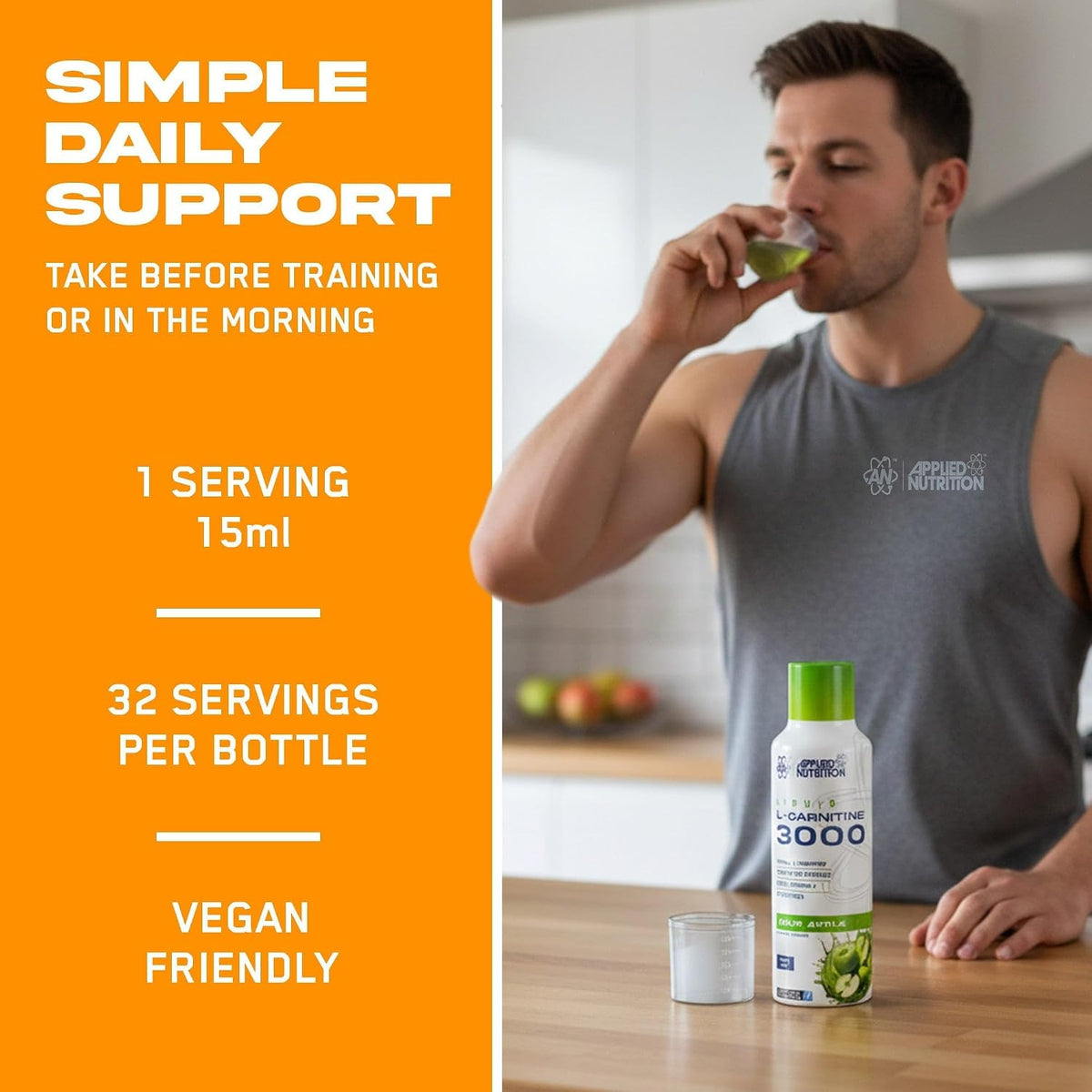 Applied Nutrition L Carnitine 3000 Liquid - L-Carnitine with Green Tea & Vitamin C, Boosts Energy & Weight Management, Vegan 480ml - 32 Servings