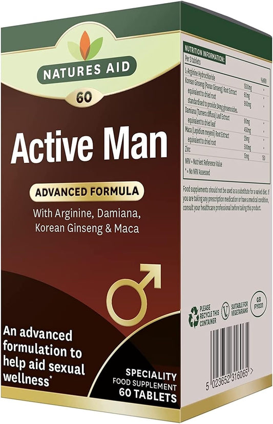 Nature's Aid Active Man w/Arginine, Korean Ginseng & Maca (Vegan)-60's