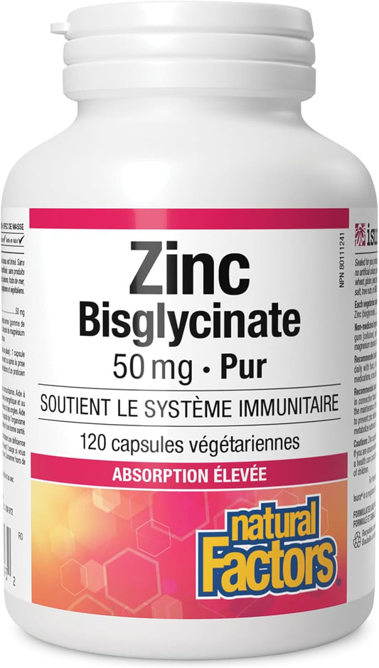 Natural Factors Zinc Bisglycinate, 50 mg, 120 Vegetarian Capsules