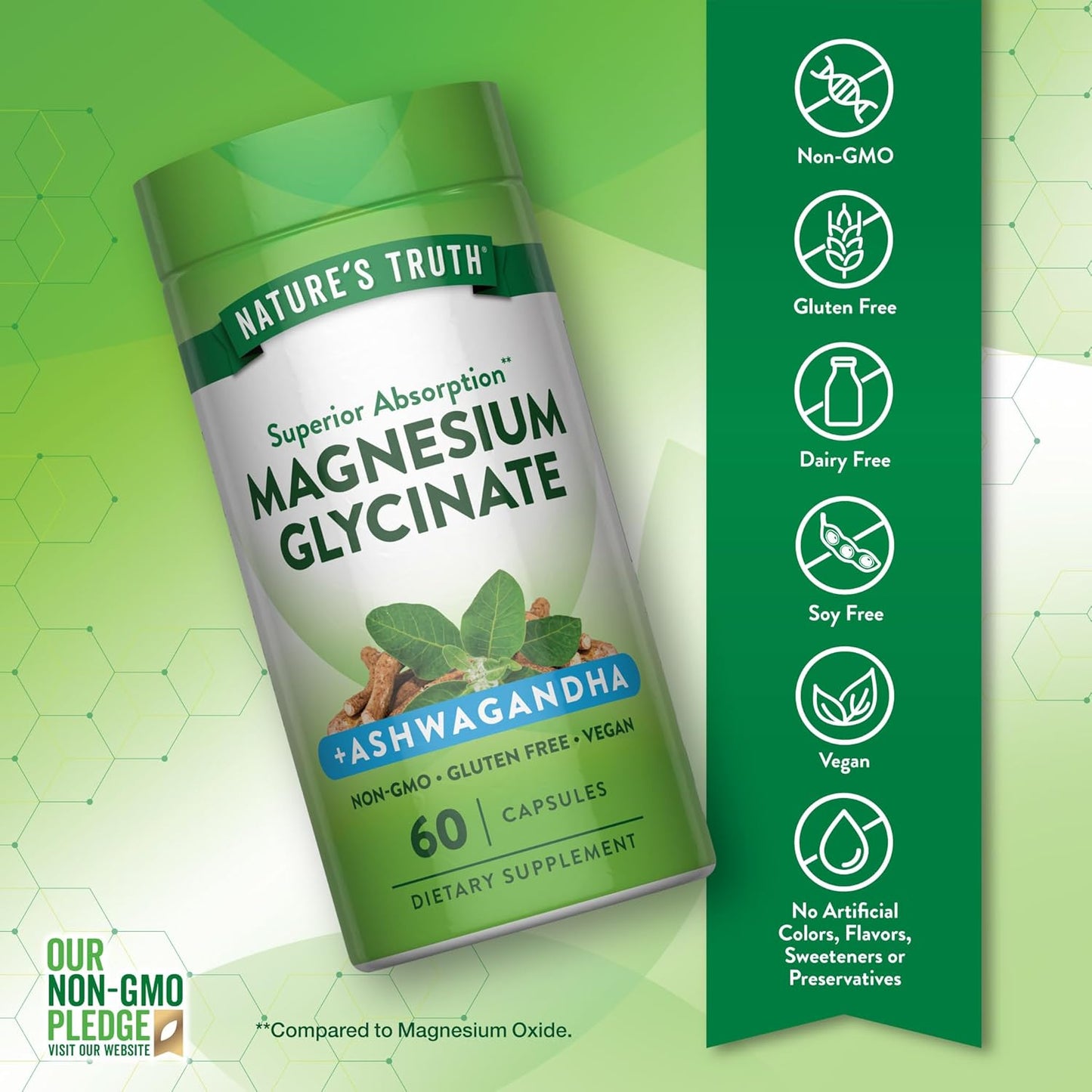 NATURE’S TRUTH MAGNESIUM GLYCINATE PLUS ASHWAGANDHA CAPS 60’S