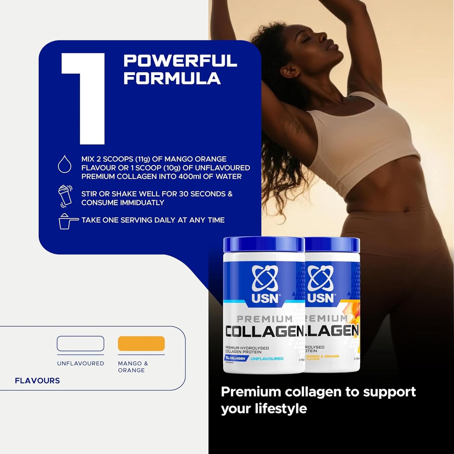 USN Bovine Collagen Powder I Unflavoured I 330g - 33 Servings | 10g Hydrolysed Peptides | 24mg Vitamin C | 36kcal | Keto Friendly | Joint, Skin & Nail Support | Mixes in Coffee & Smoothies