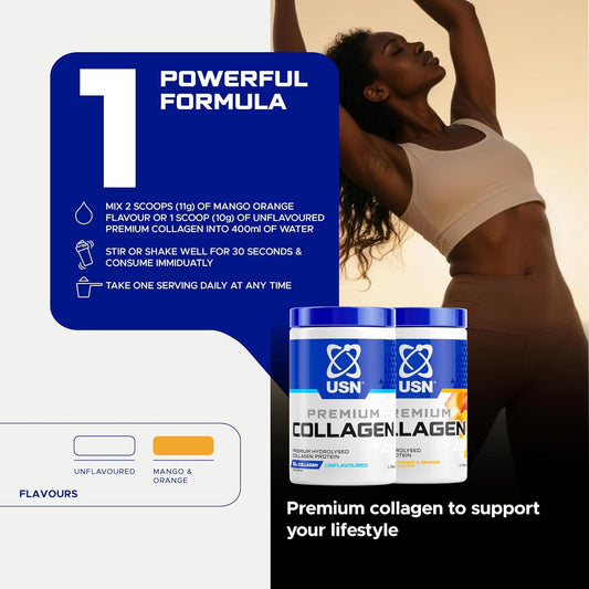 USN Bovine Collagen Powder I Unflavoured I 330g - 33 Servings | 10g Hydrolysed Peptides | 24mg Vitamin C | 36kcal | Keto Friendly | Joint, Skin & Nail Support | Mixes in Coffee & Smoothies