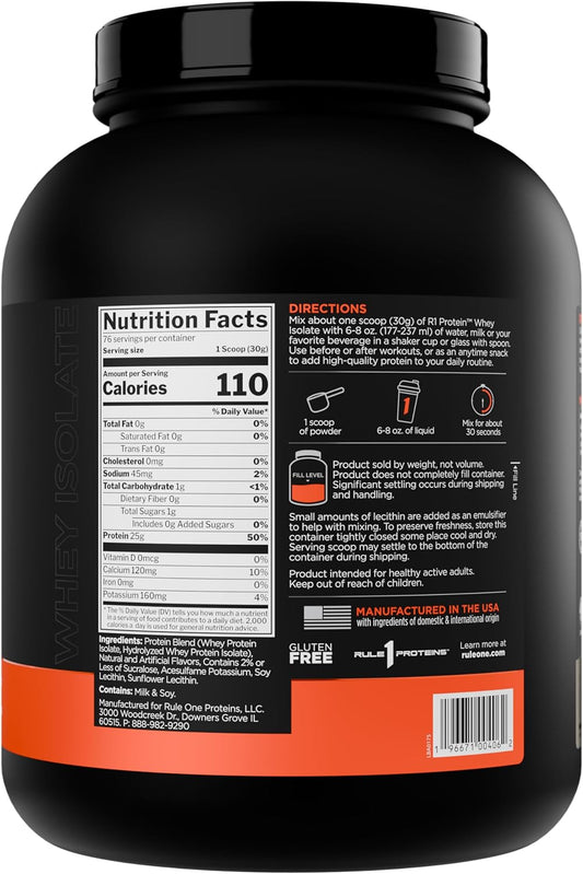 Rule 1 Protein Whey Isolate, Vanilla Creme, 76 Servings | 25g of Protein from Whey Isolates and Hydrolysate isolates for Workout Recovery and anytime use