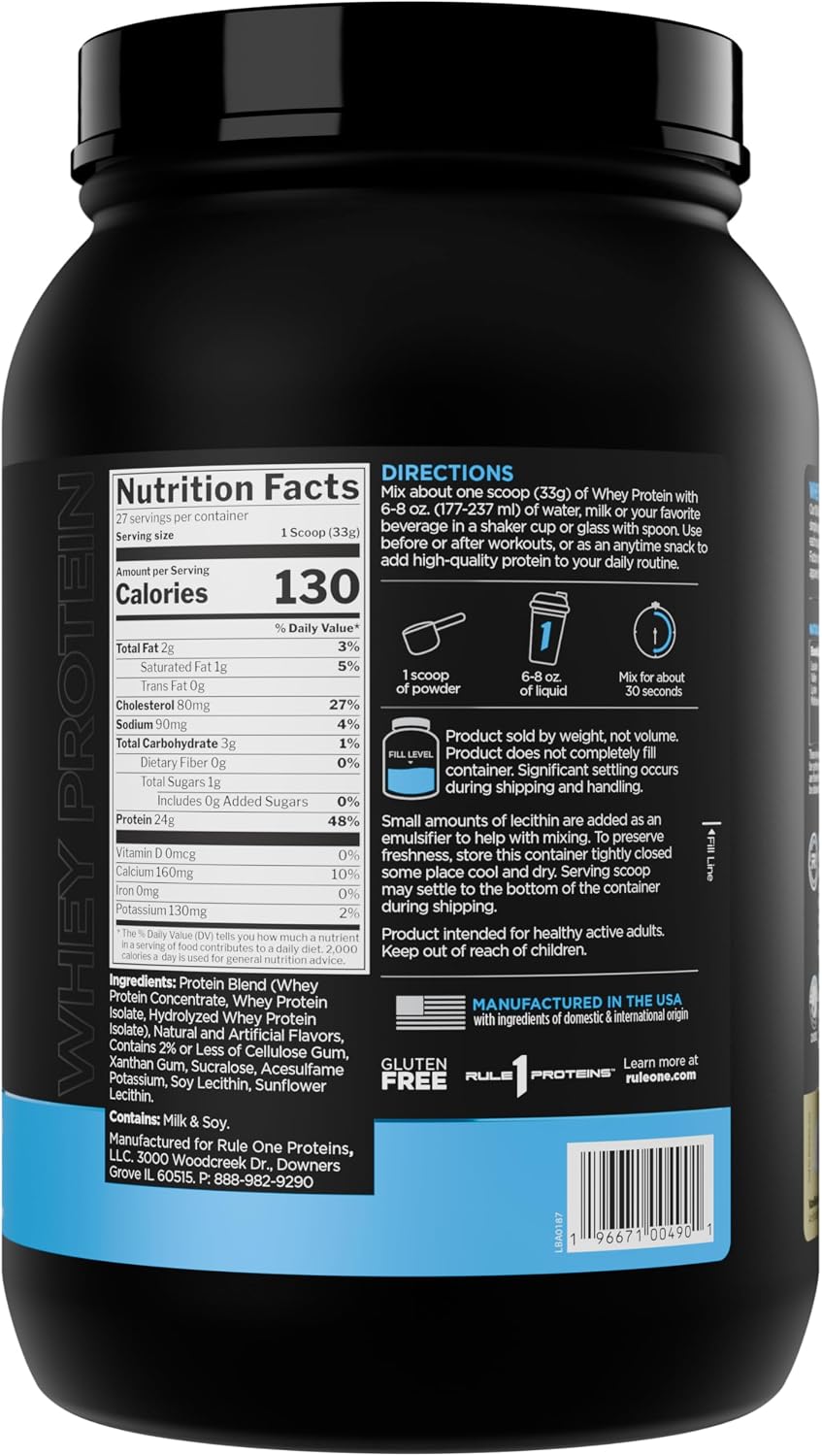Rule 1 Proteins Whey Protein Powder 891g, Vanilla Ice Cream, 27 Servings -24g Fast-Acting Protein from All-Whey Sources with Naturally Occurring EAAs & BCAAs for Workout Recovery or Anytime Use