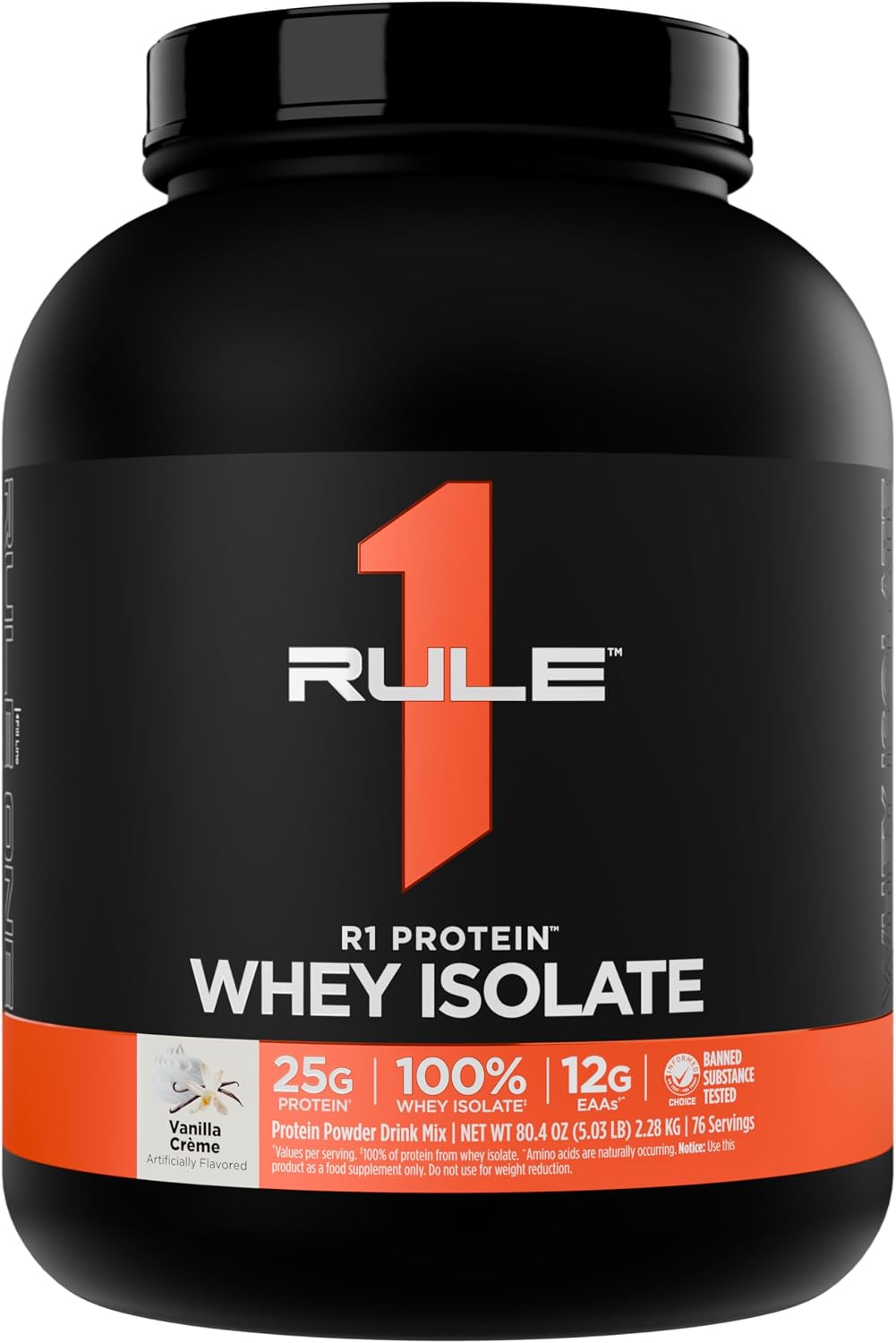 Rule 1 Protein Whey Isolate, Vanilla Creme, 76 Servings | 25g of Protein from Whey Isolates and Hydrolysate isolates for Workout Recovery and anytime use
